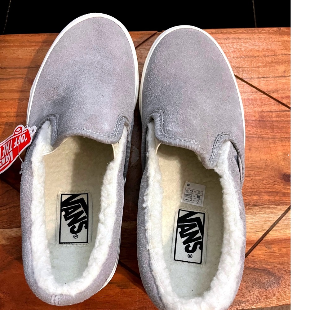 Vans Off The Wall Slip On Gray Suede Sherpa Lined Skate Shoes Womens  7.5 NWB - Picture 3 of 12